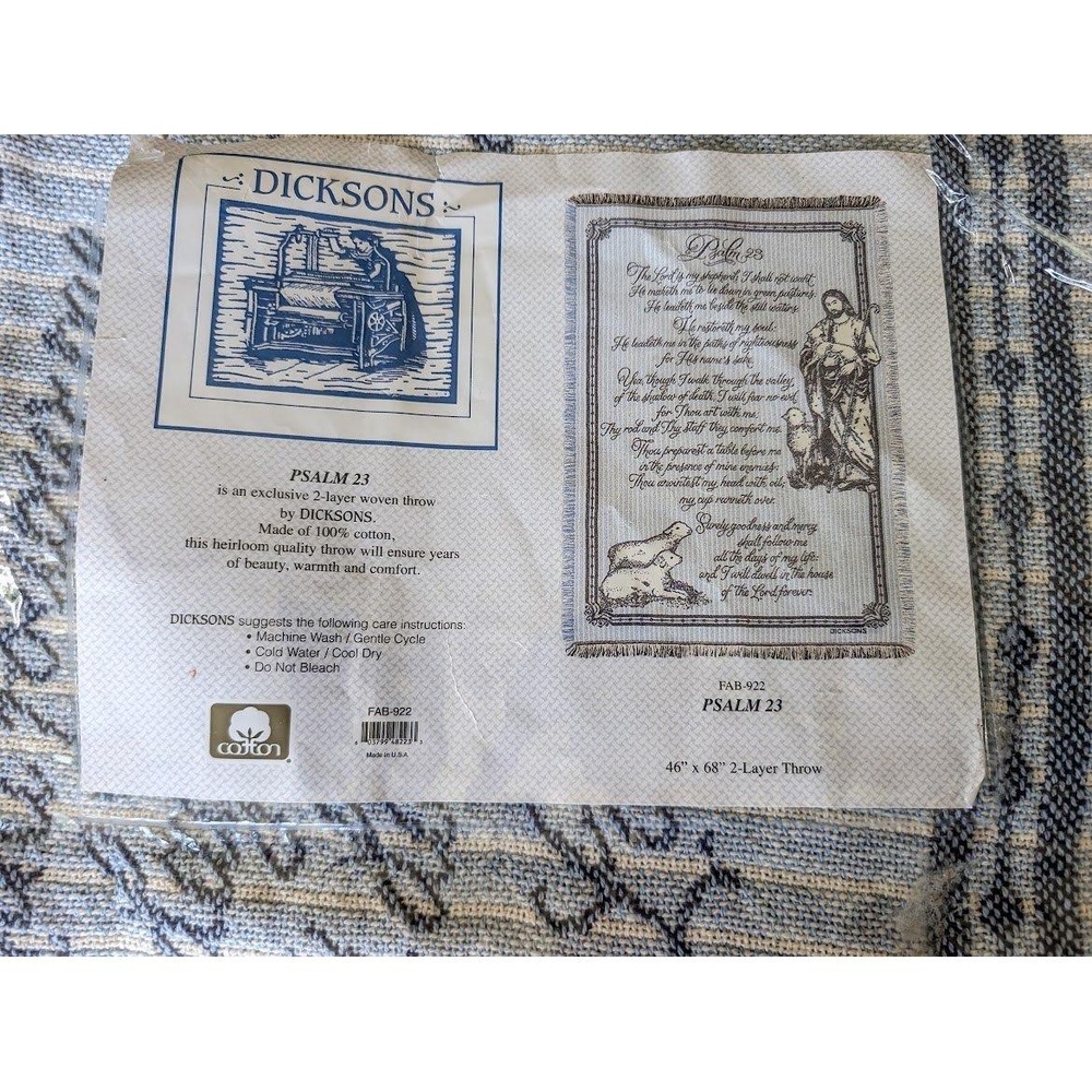 Dicksons Psalm 23 Woven Tapestry Throw Blanket 46x68 Jesus Good Shepherd Prayer
